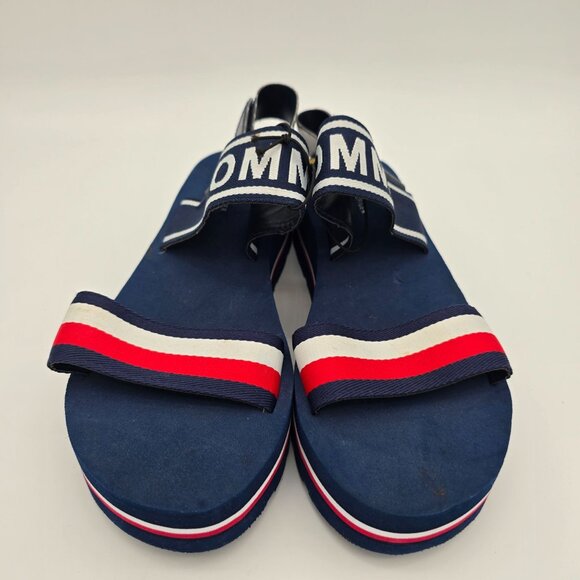 Tommy Hilfiger Womens Navy Platform Sandals Size 8 With Red & White Straps - Picture 7 of 10